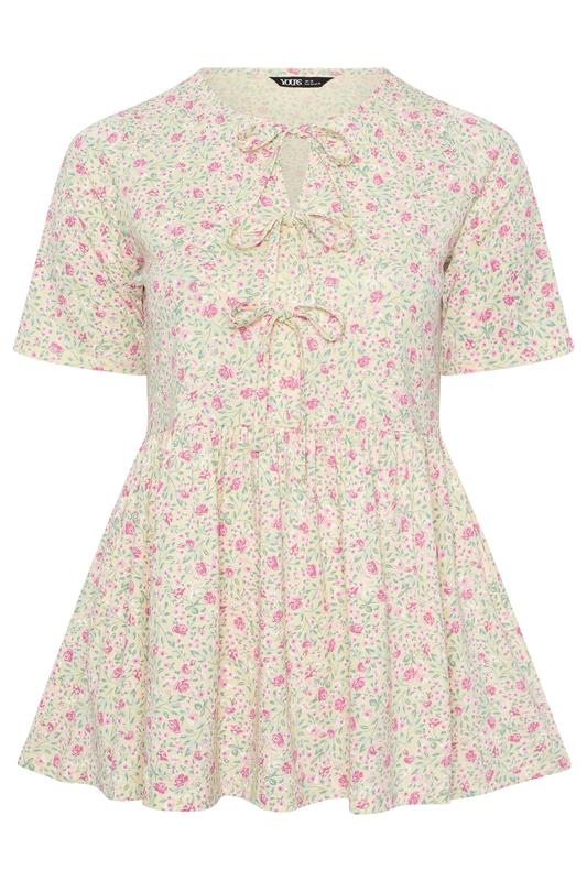 YOURS Plus Size Ivory White Floral Bow Front Peplum Top | Yours Clothing 6