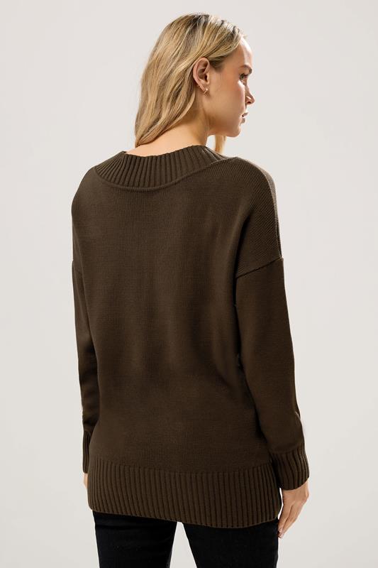 LTS Tall Chocolate Brown Knitted V-Neck Jumper | Long Tall Sally 2