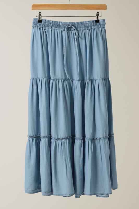 EVANS Plus Size Light Blue Lyocell Denim Tiered Skirt | Evans 6
