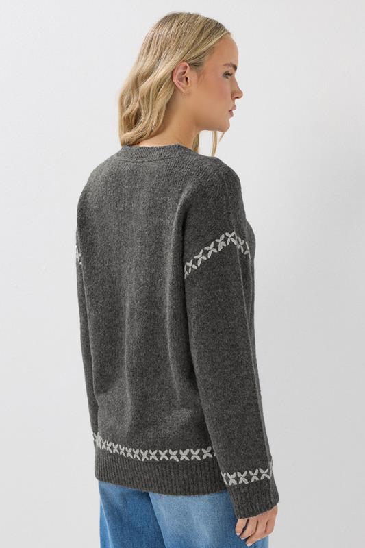 LTS Tall Grey Knitted Cross Stitch Jumper | Long Tall Sally 2