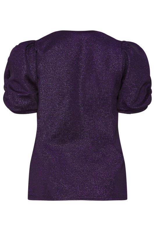 M&Co Purple Shimmer Ruched Sleeve Blouse | M&Co 7