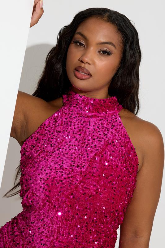 YOURS LONDON Plus Size Pink Sequin Velvet Maxi Dress | Yours Clothing 5