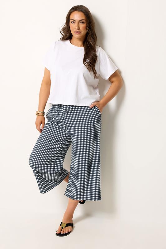 YOURS Curve Navy Blue Gingham Culottes