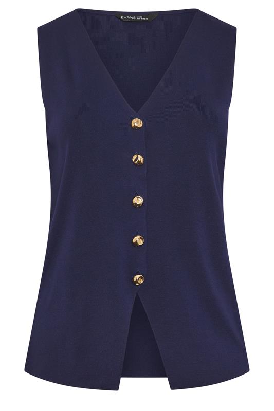 EVANS Plus Size Navy Blue Knitted Waistcoat | Evans 5