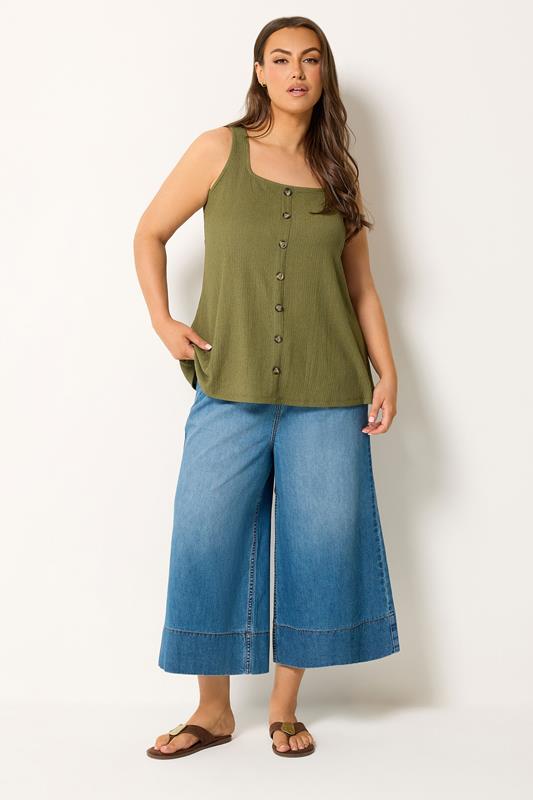 YOURS Plus Size Blue Cropped Deep Hem Jeans | Yours Clothing 2