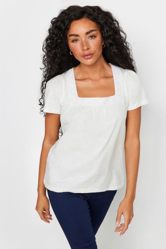 Women's  M&Co Petite Ivory White Square Neck Short Sleeve Top