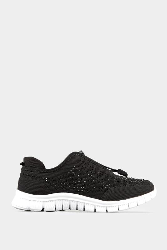 Black Embellished Trainers In Wide E Fit & Extra Wide EEE Fit | Yours Clothing 3