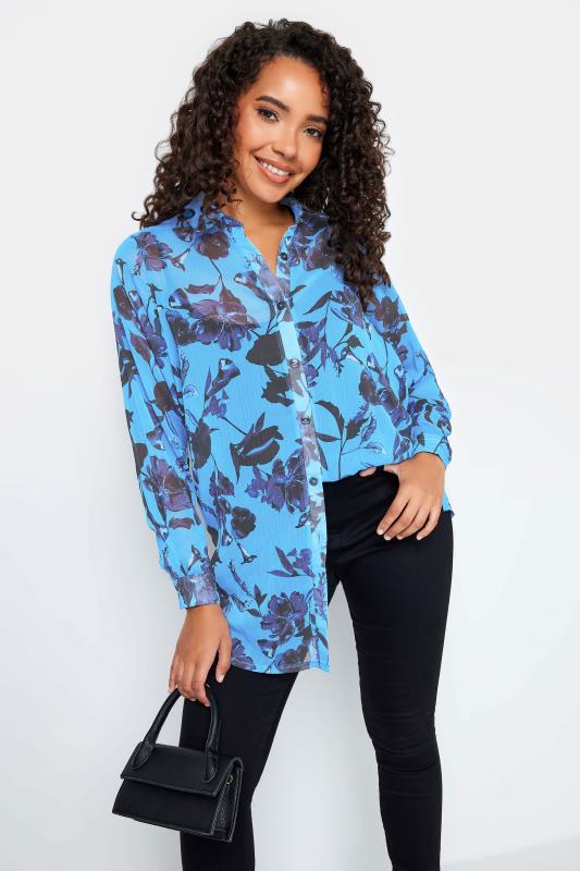 M&Co Blue Floral Print Longline Shirt | M&Co 5