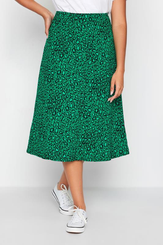 Women's  M&Co Green Animal Print Jersey Midi Skirt