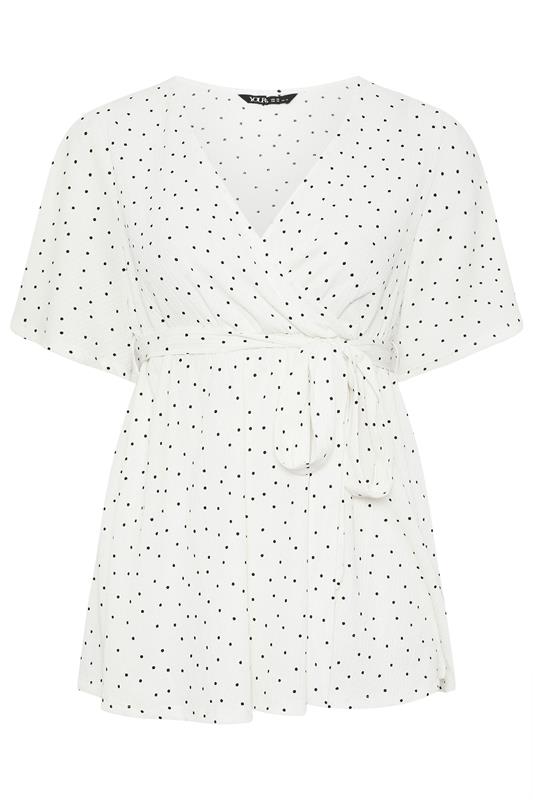 YOURS Plus Size White Ditsy Polka Dot Print Wrap Top | Yours Clothing 6