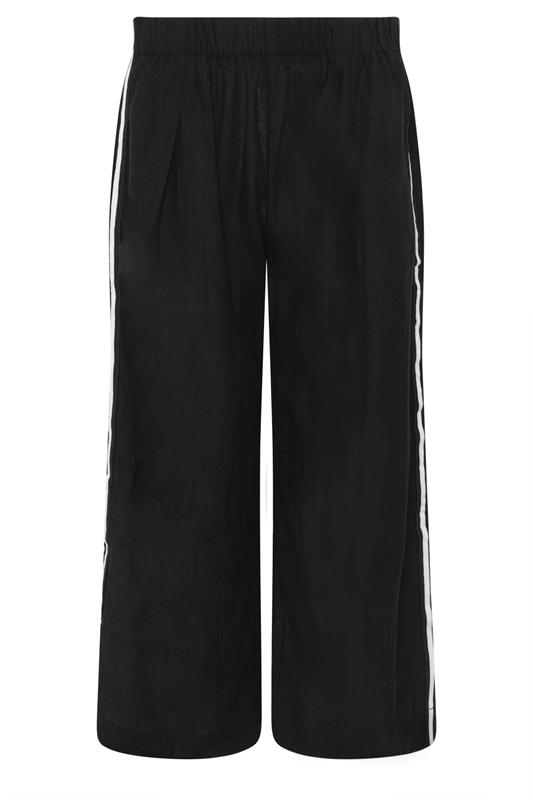 PxieGirl Petite Women's Black Side Stripe Linen Wide Leg Trousers | PixieGirl 5