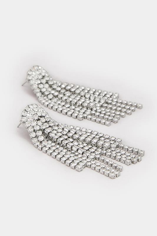 Silver Tone Diamante Drop Earrings | Yours Clothing 2