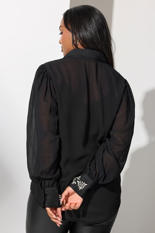 YOURS LONDON Plus Size Black Diamante Detail Shirt | Yours Clothing 4