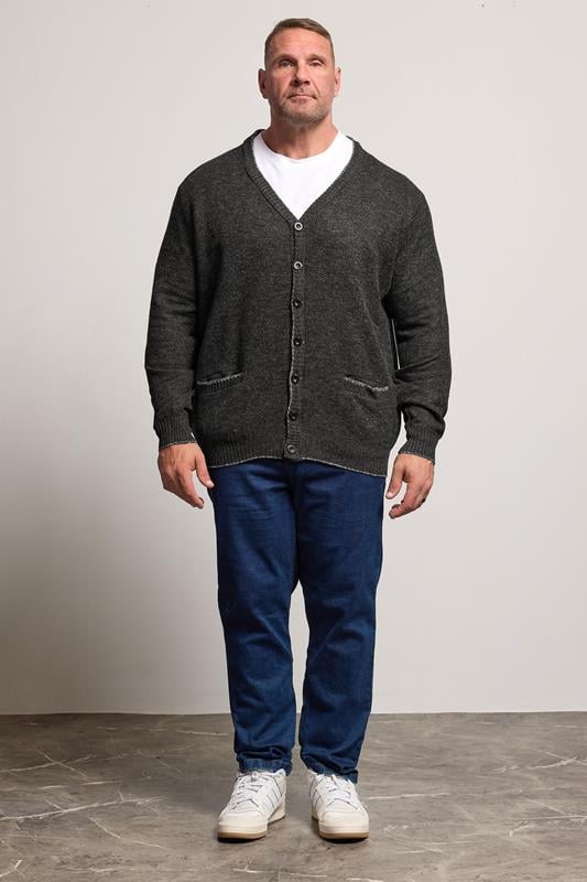 D555 Big & Tall Charcoal Grey Marl Knitted Cardigan | BadRhino 1