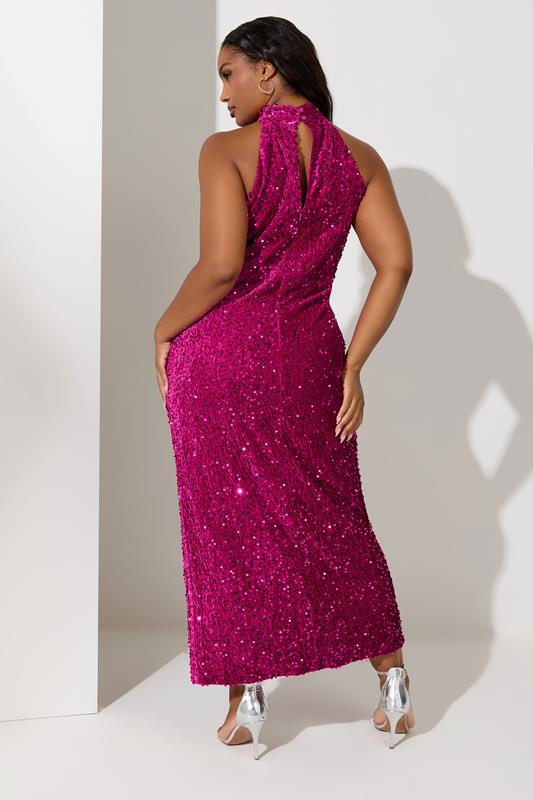 YOURS LONDON Plus Size Pink Sequin Velvet Maxi Dress | Yours Clothing 4