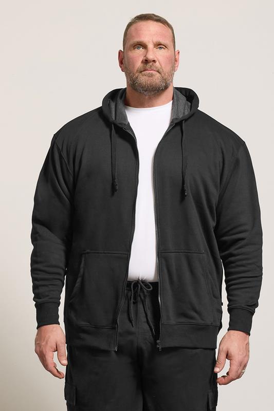 KAM Big & Tall Black Zip Through Hoodie