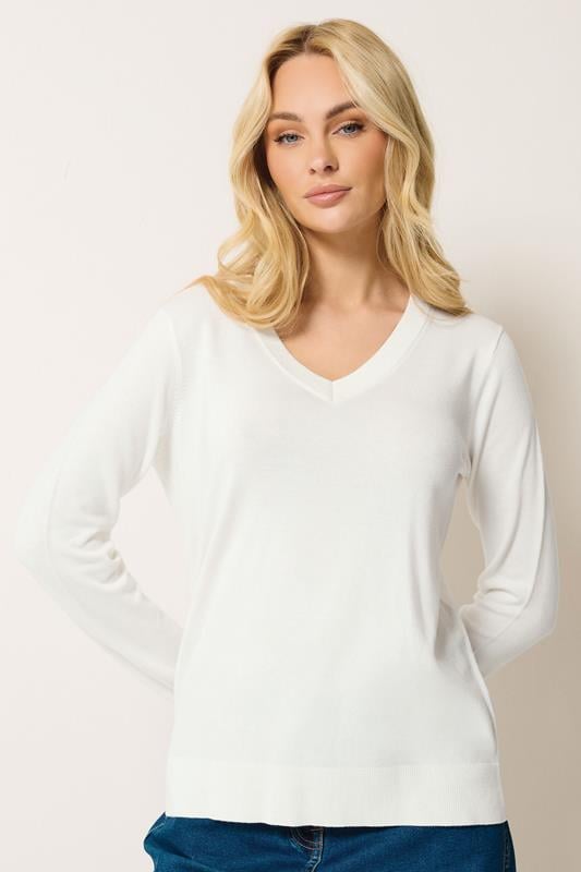  M&Co Ivory White V-Neck Jumper