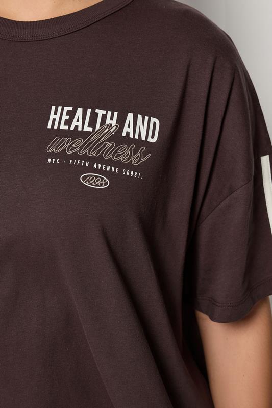 YOURS ACTIVE Plus Size Chocolate Brown 'Health & Wellness' T-Shirt | Yours Clothing 5