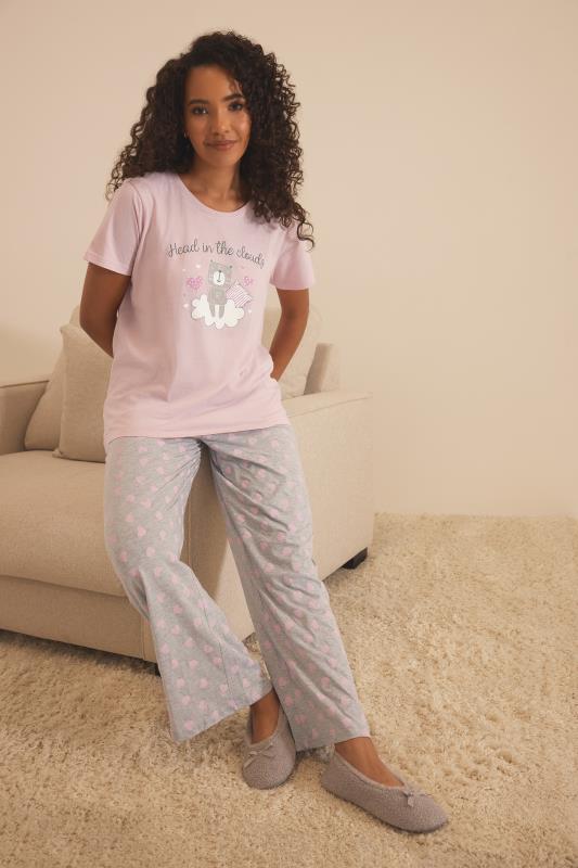 Women's  M&Co Pink Cotton Rich 'Head in the Clouds' Slogan Pyjama Set
