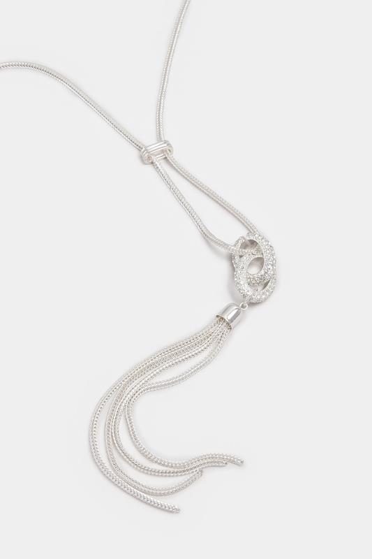 Silver Tone Diamante Link Long Necklace | Yours Clothing 2