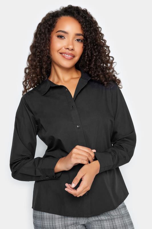 Women's  M&Co Black Fitted Cotton Poplin Shirt