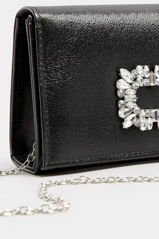 Black Faux Leather Diamante Buckle Clutch Bag | Yours Clothing 6