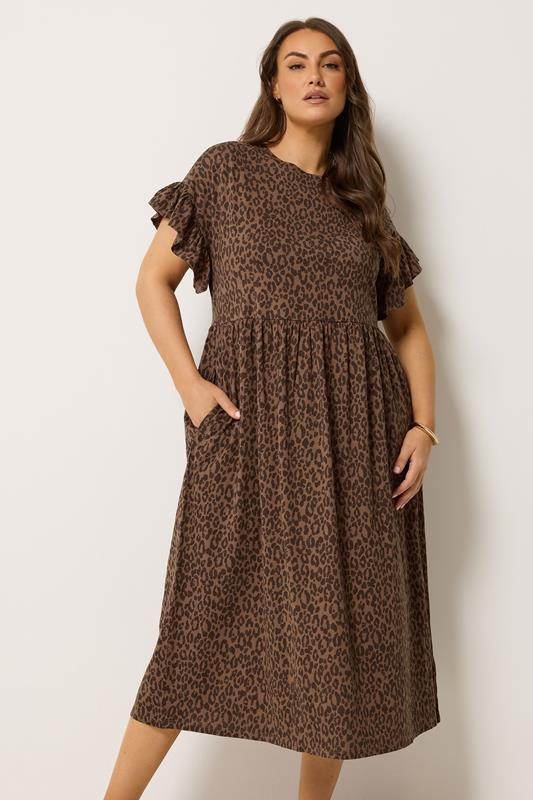 YOURS Curve Brown Leopard Print Midaxi Dress