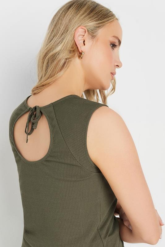 LTS Tall Khaki Green Ribbed Keyhole Tie Vest Top | Long Tall Sally 6