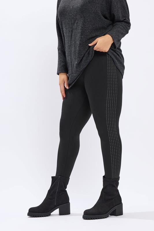 YOURS Curve Black Diamante Side Stripe Leggings