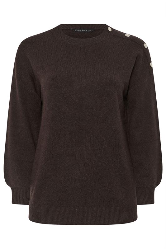 EVANS Plus Size Chocolate Brown Button Detail Jumper  5