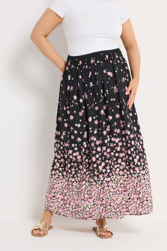 YOURS Plus Size Pink Floral Ditsy Maxi Skirt | Yours Clothing 3