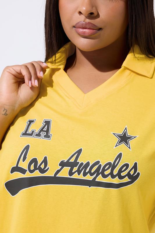 LIMITED COLLECTION Plus Size Yellow 'Los Angeles' Rugby Collar Varsity Top | Yours Clothing 4
