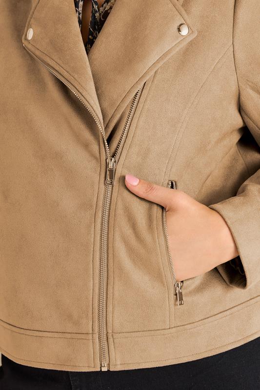 EVANS Plus Size Natural Brown Faux Suede Biker Jacket 6