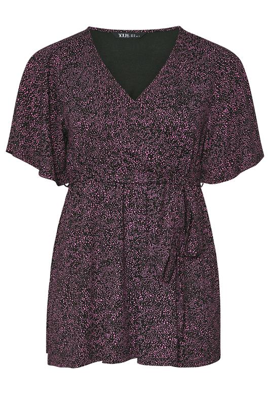 YOURS Plus Size Black Dot Print Wrap Top | Yours Clothing 5