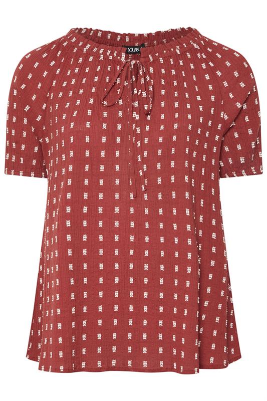 YOURS Plus Size Rust Orange Dobby Tie Neck Top | Yours Clothing 5