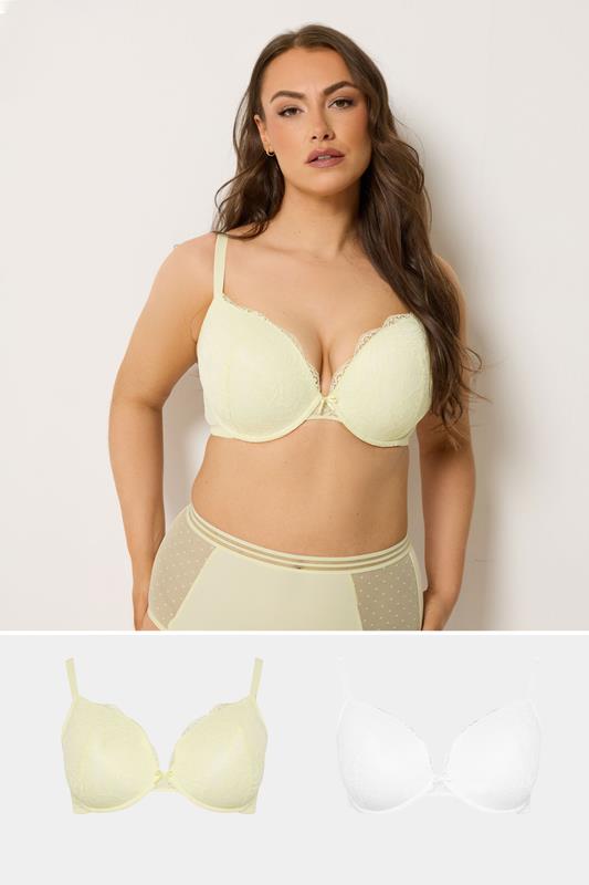 YOURSET 2 PACK Plus Size Yellow Lace T-Shirt Bras | Yours Clothing 1