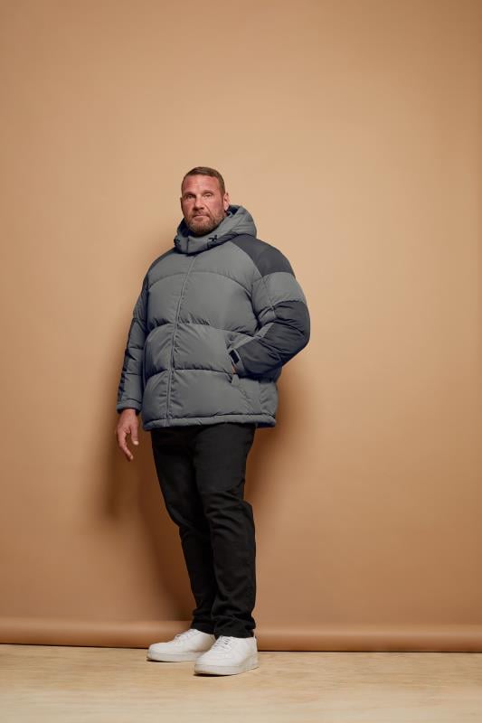 JACK & JONES Big & Tall Grey Contrast Panel Puffer Jacket