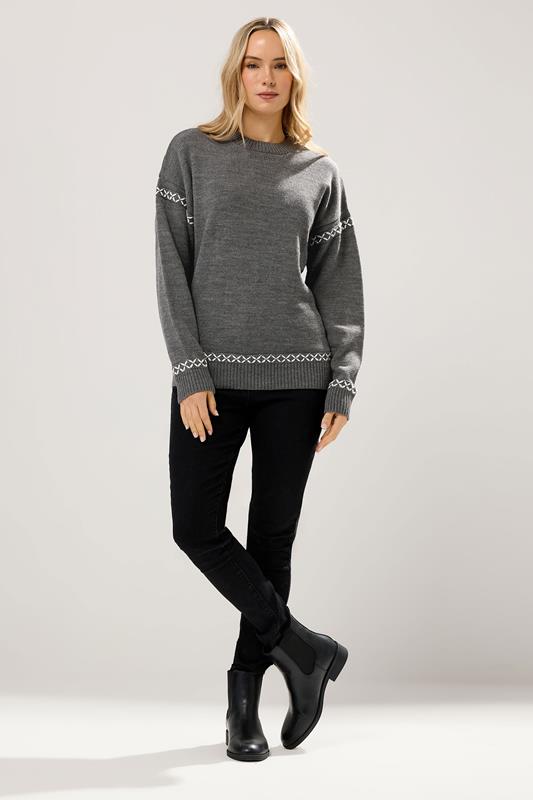 LTS Tall Grey Cross Stitch Knitted Jumper | Long Tall Sally 1