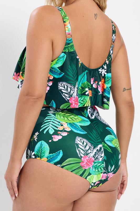 YOURS Plus Size Green Tropical Super High Waisted Tummy Control Bikini Briefs | Yours Clothing 5