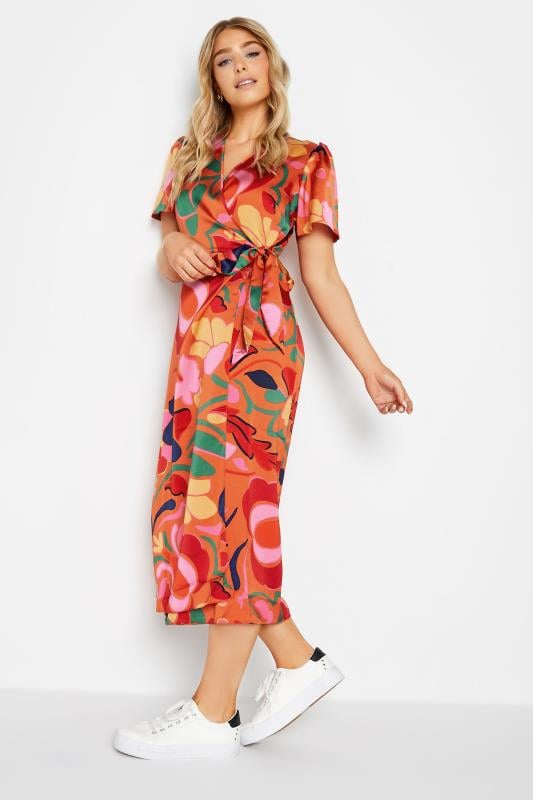 M&Co Orange Floral Print Wrap Dress | M&Co 2