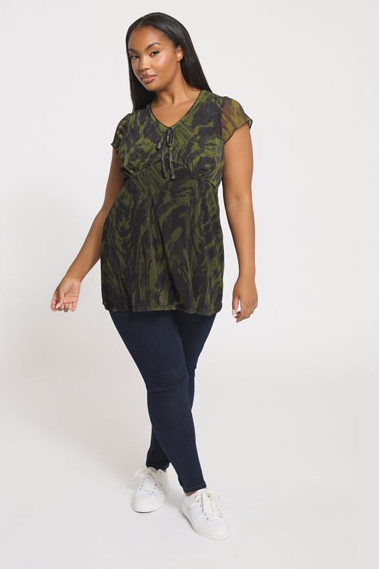YOURS Plus Size Green Swirl Print Mesh Top | Yours Clothing 1