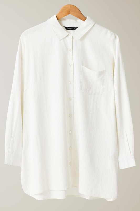 EVANS Plus Size White Long Sleeve Premium Linen Shirt | Evans 6