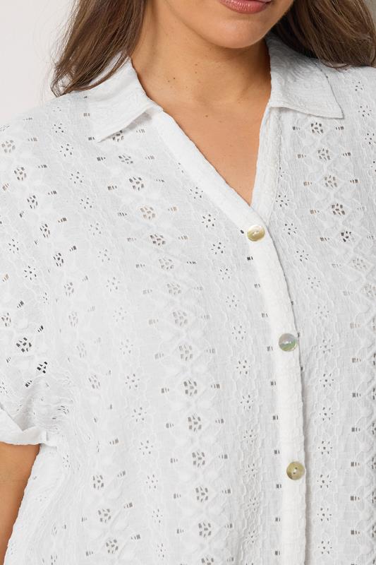 YOURS Plus Size White Broderie Anglaise Grown-On Sleeve Shirt  | Yours Clothing 5
