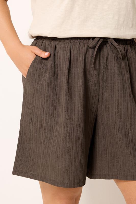 YOURS Plus Size Chocolate Brown Textured Shorts | Yours Clothing 4
