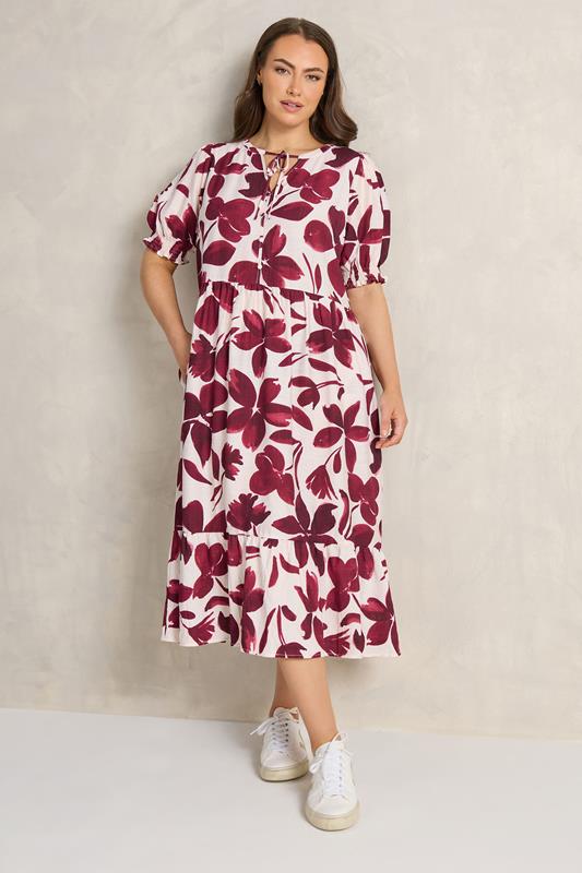 EVANS Plus Size Red Floral Tie Neck Maxi Dress | Evans 1