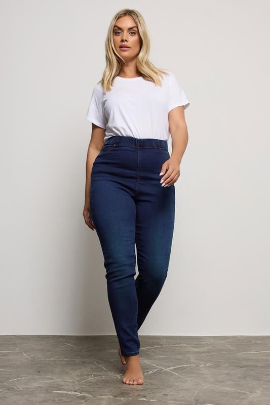 Plus Size Indigo Blue Pull On Bum Shaper LOLA Jeggings | Yours Clothing 1