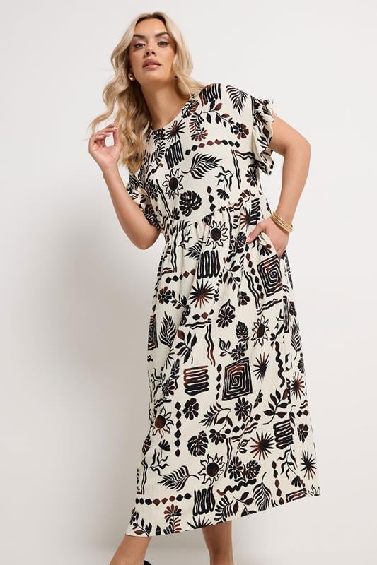 YOURS Curve Ivory White Abstract Midi Dress