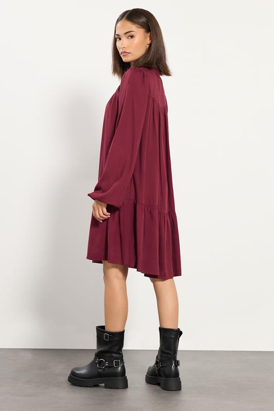 PixieGirl Petite Women's Dark Red Button Smock Midi Dress | PixieGirl 2