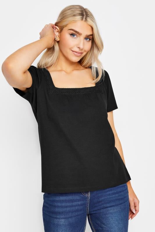 Women's  M&Co Black Square Neck Short Sleeve Top