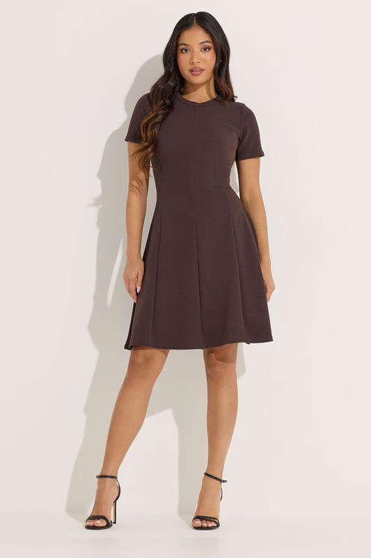 PixieGirl Petite Chocolate Brown Textured Mini Dress